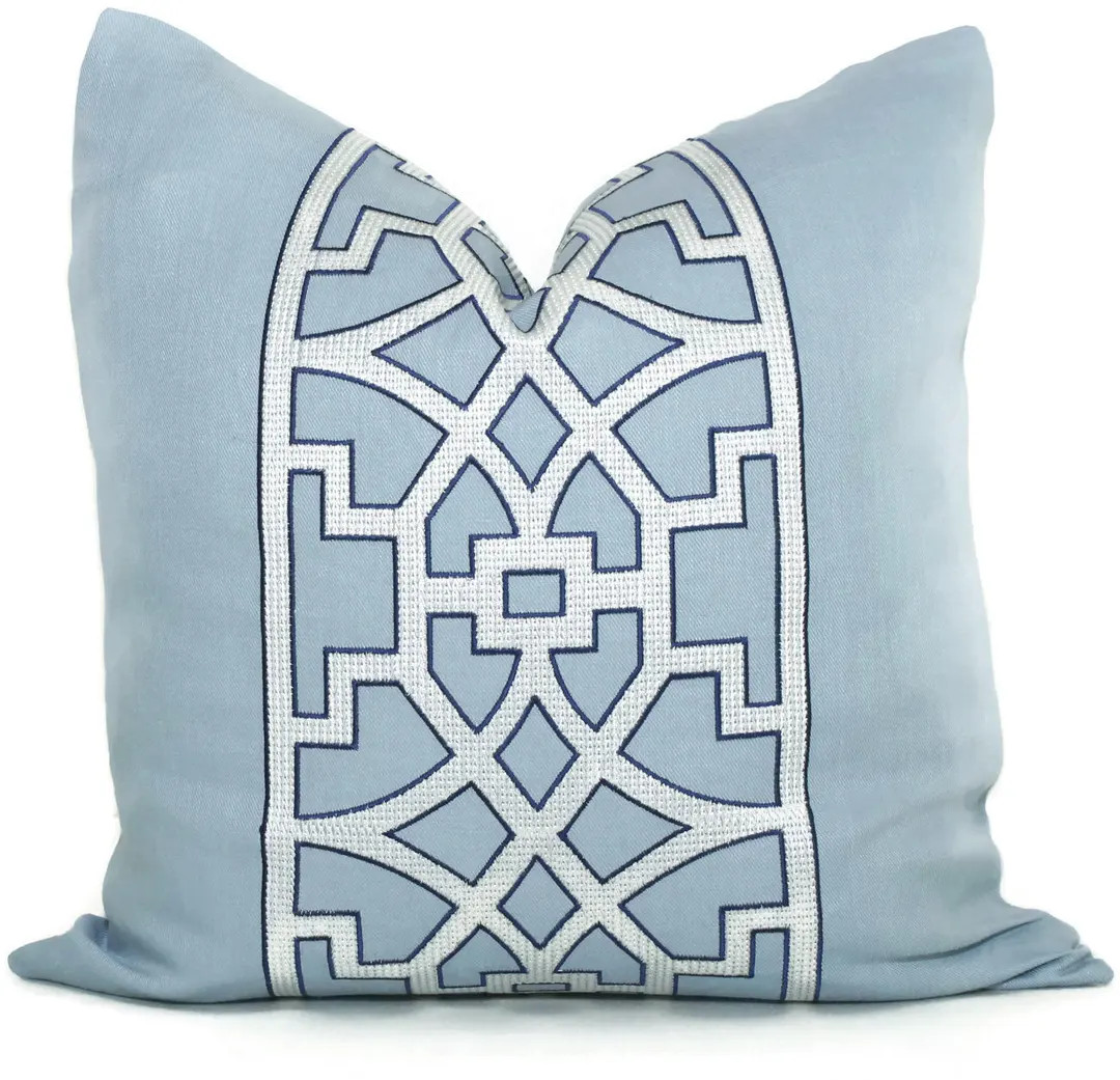 Mary Mcdonald Light Blue Trellis Pillow Cover: Embroidered Accent Pillow - Etsy | Etsy (Global)