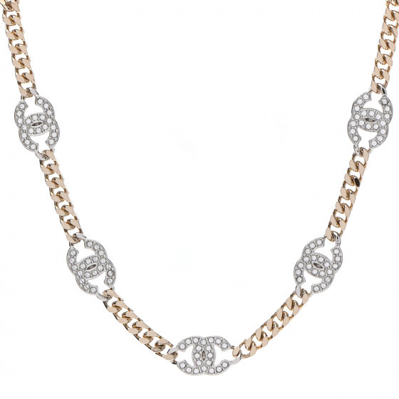 Crystal Chain CC Link Choker Gold Silver | FASHIONPHILE (US)