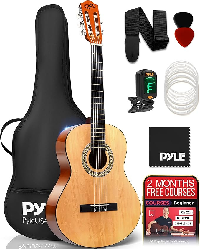 Pyle Classical Acoustic Guitar Kit, 3/4 Junior Size Instrument for Beginner Kids, Adults, 36" Nat... | Amazon (US)