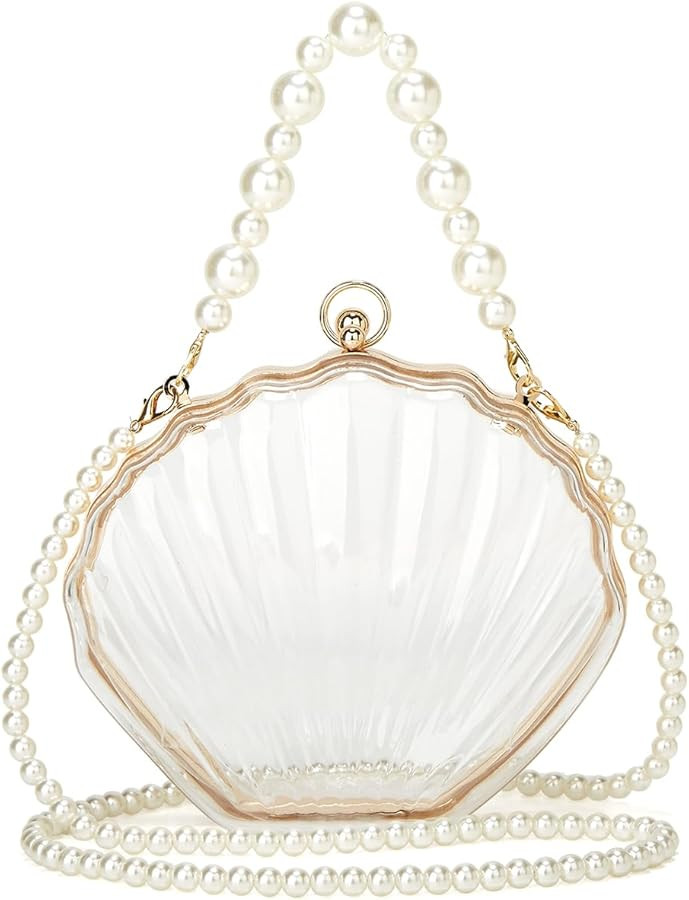Fairy Shell Purse for Women Eveing Bag Clear Handbag Chic Bright Pearl Purse Party Clutch Shoulde... | Amazon (US)