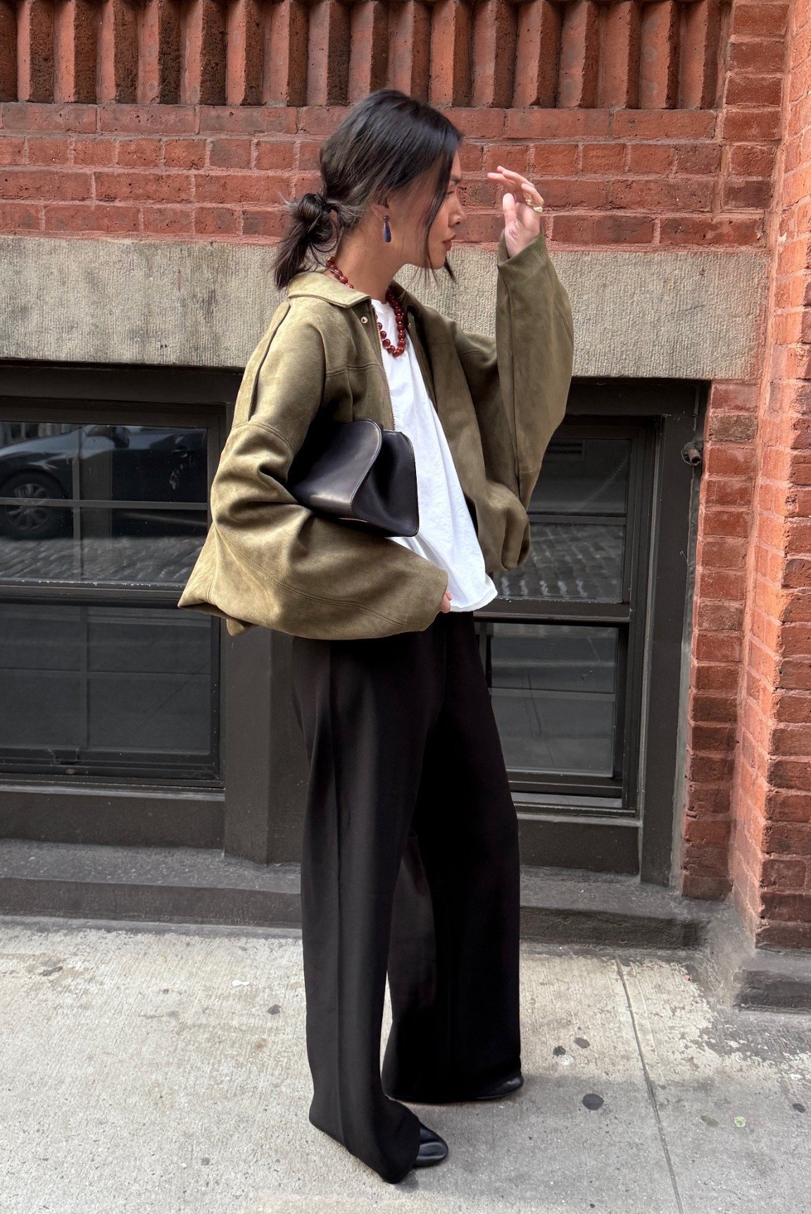 Suede bomber is back this season! I’m wearing the medium. Pants are in a small