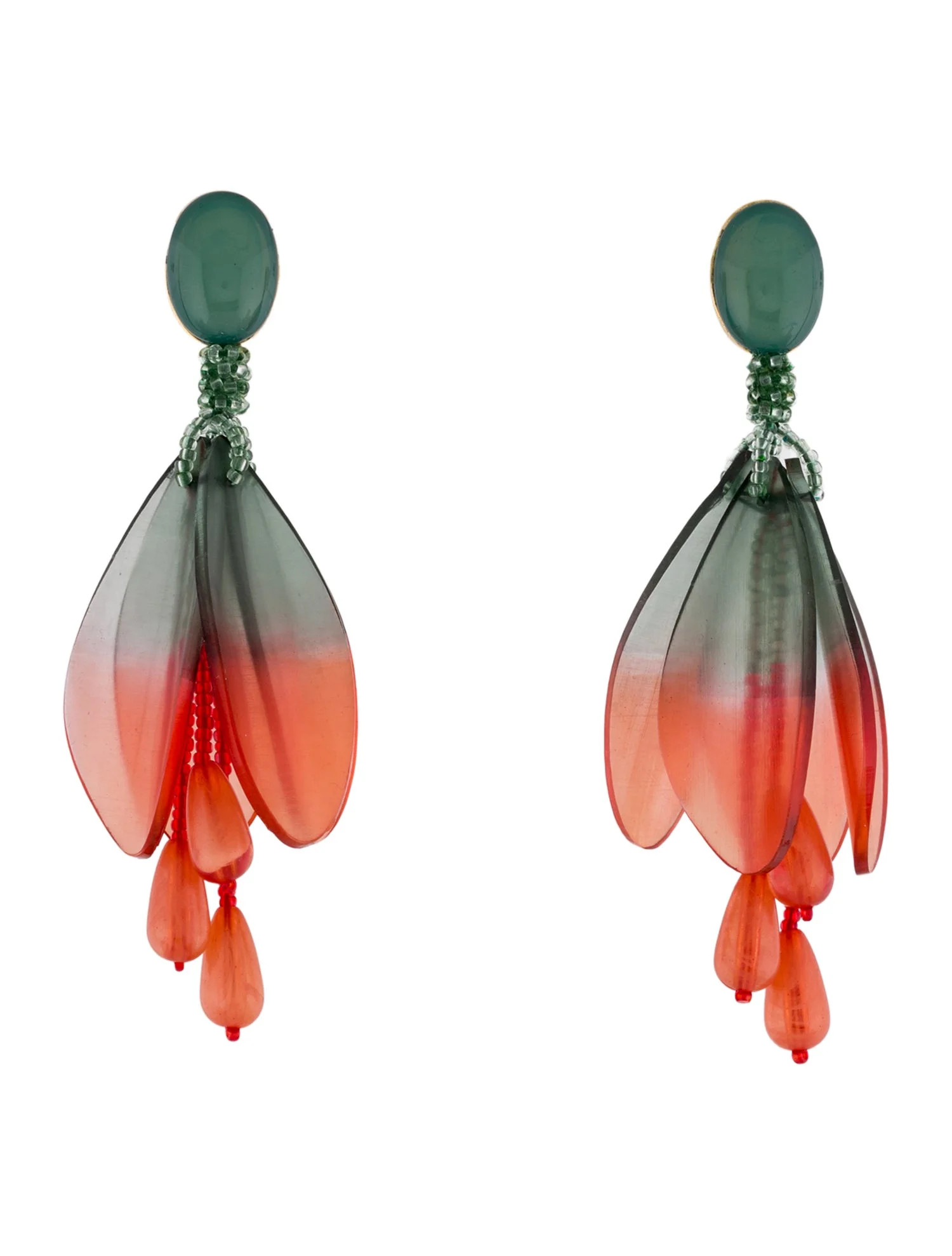 Oscar de la Renta Resin, Bead & Glass Impatients Gradient Drop Clip-On Earrings - Clip-On, Earrin... | The RealReal