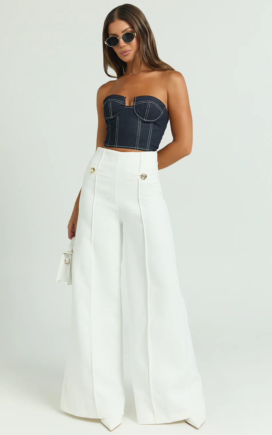 Clara Pants - High Waisted Wide Leg Pants in White | Showpo (ANZ)