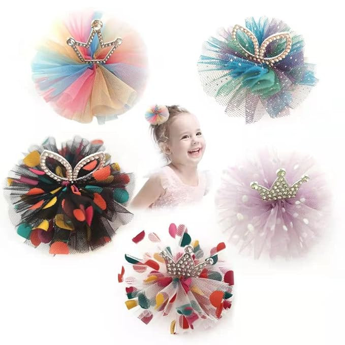 Aimeely 5PCS Toddler Infant Sparkle Tulle Hair Clips Baby Girls 3 Inches Stylish Flower Fully Lin... | Amazon (US)