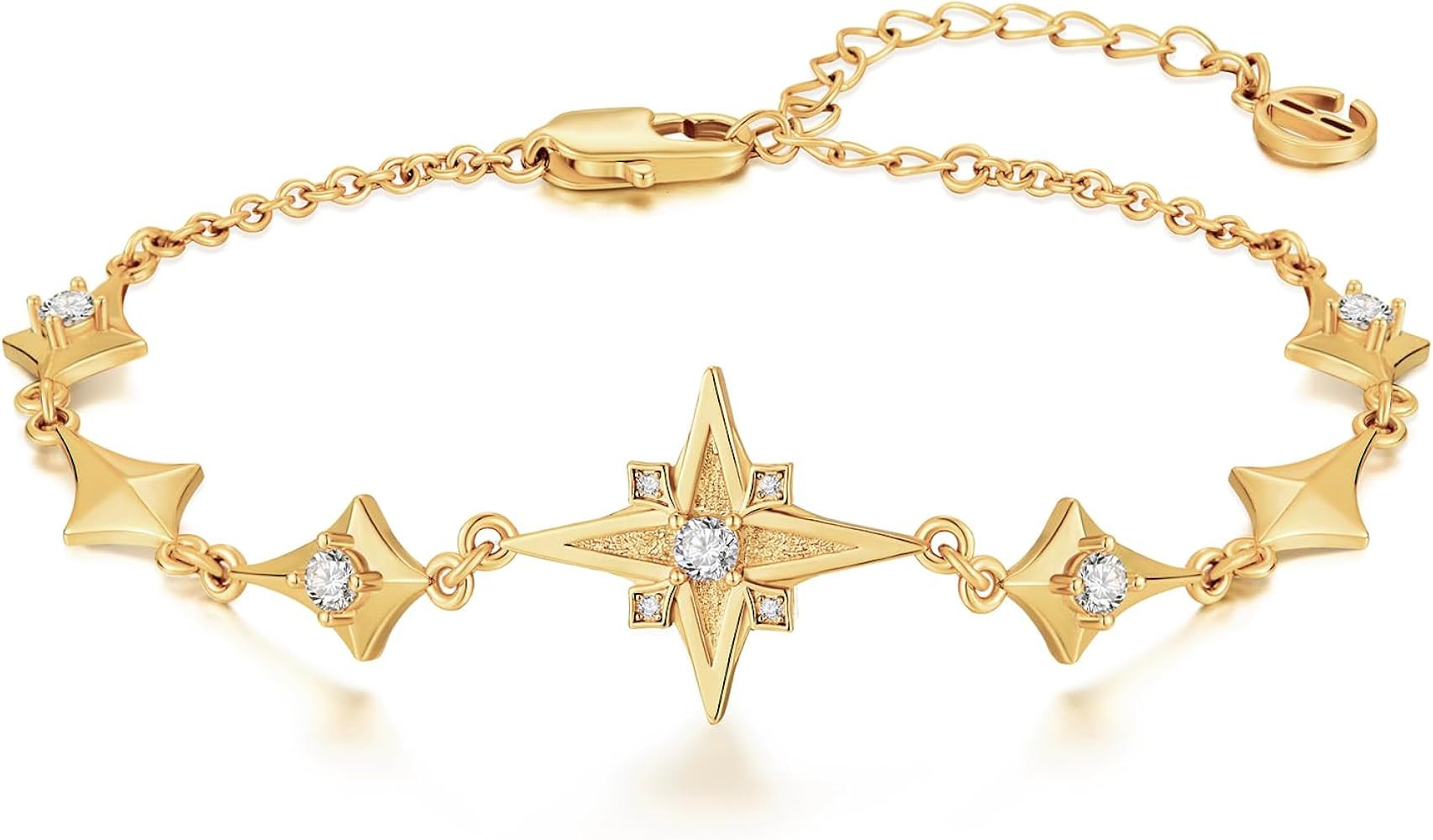 Cicy Bell Womens Bracelets 18k Gold Plated White Shell Cubic Zirconia Square Cross Adjustable Cha... | Amazon (US)