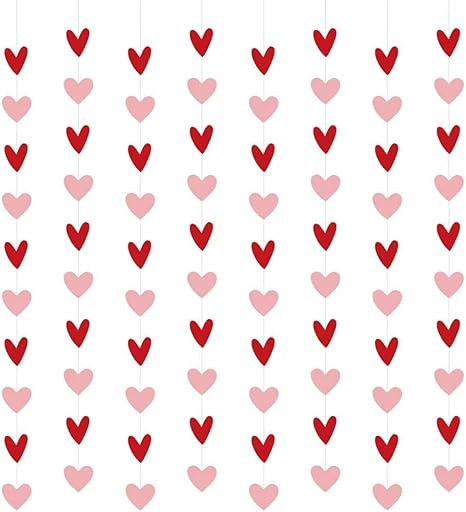 80 Hanging Hearts, Red Pink Heart Streamers for Valentines Day Banner, Heart Garlands Red Pink fo... | Amazon (US)
