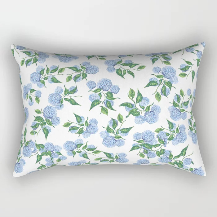 Hydrangea blue flowers, botanicals, blue and white floral Rectangular Pillow | Society6