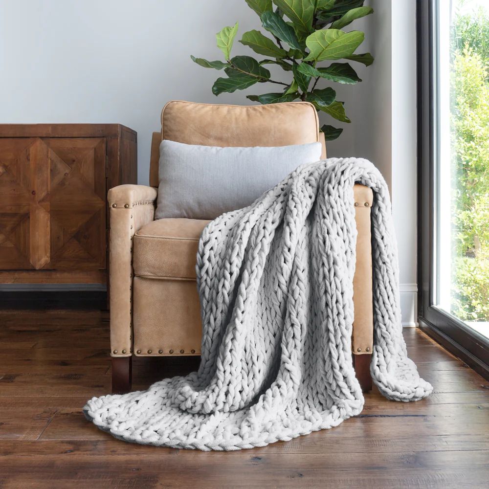 Oversized Chunky Knit Blanket(GRAY) | Linens and Hutch