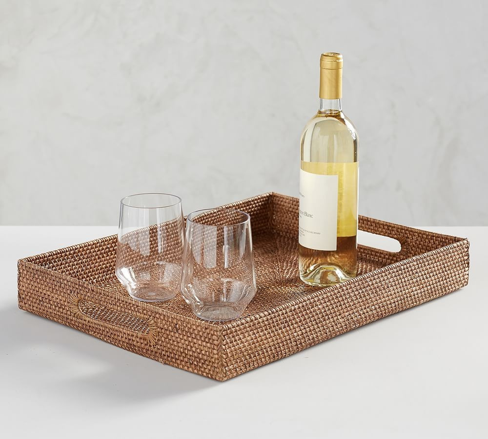 Tava Rattan Serving Tray - Honey | Pottery Barn (US)