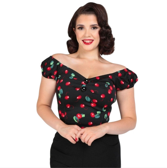Collectif London Dolores 50s Cherry Print Retro Vintage Pin Up Top | Poshmark