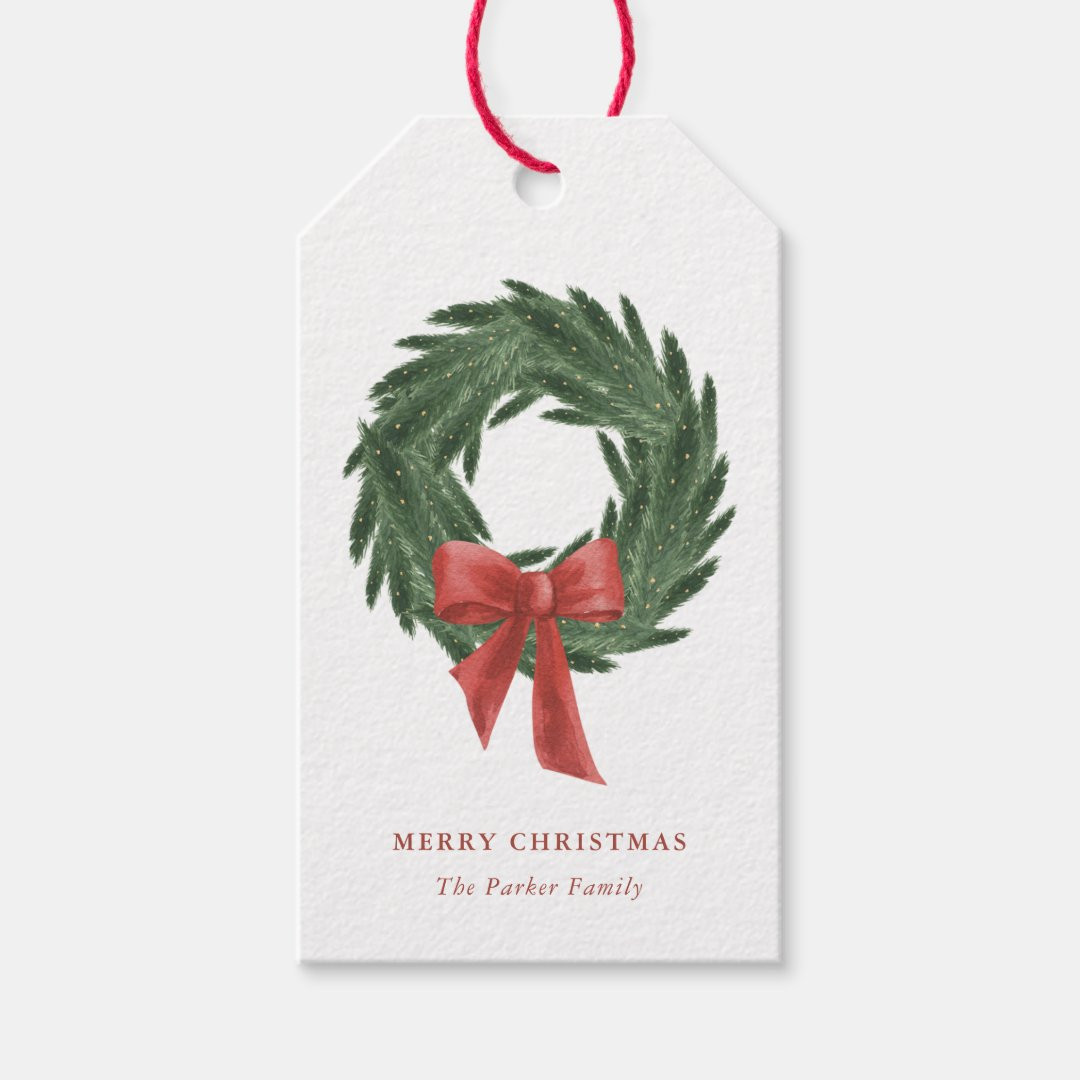 Simple and Elegant Christmas Wreath | Holiday Gift Tags | Zazzle | Zazzle