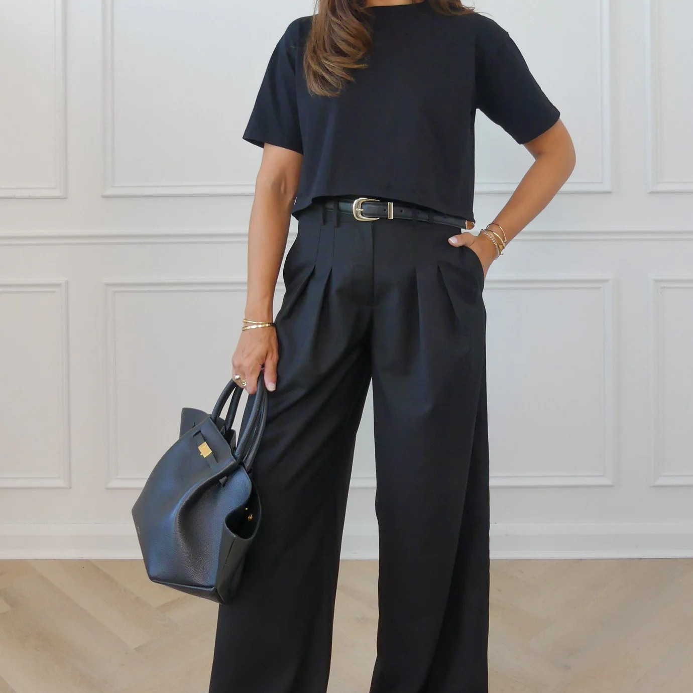 TWILL TAILORED WIDE LEG TROUSERS - BLACK | WAT The Brand