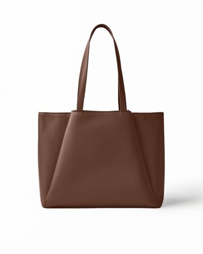 Work Tote Bags for Women 15.6 Inch - Laptop Tote Bag with Zip Compartments - Large PU Leather Office Purse Computer Briefcase - Chocolate Brown | Amazon (US)