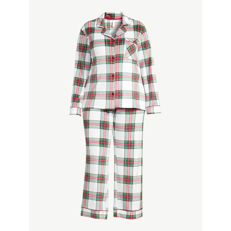 Joyspun Women's Velour Knit Pajama Set, 2-Piece, Sizes up to 3X | Walmart (US)