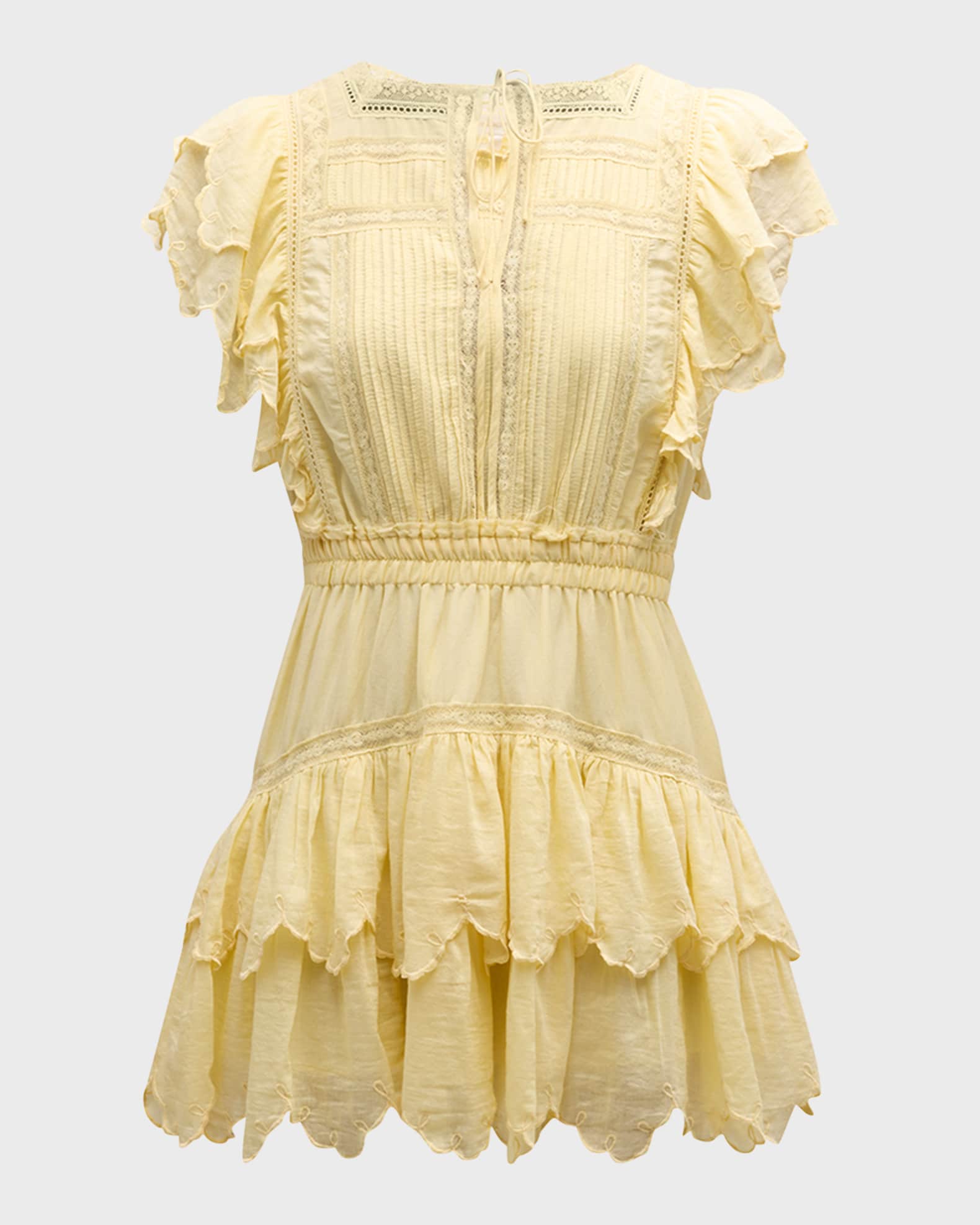 Darryl Flutter-Sleeve Embroidered Mini Dress | Neiman Marcus