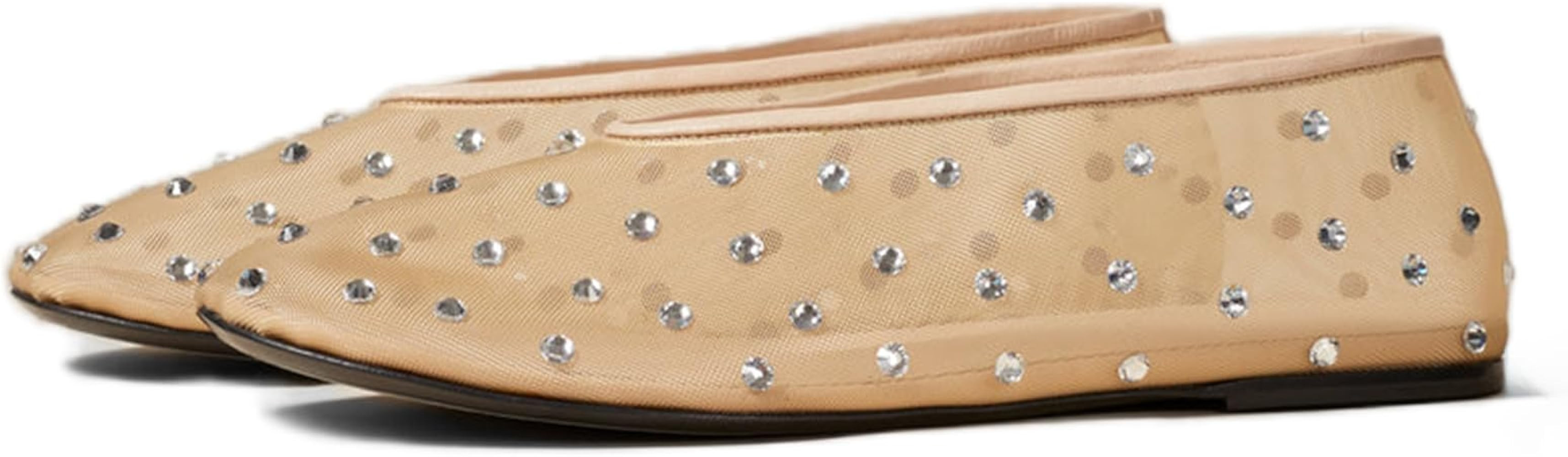 CORNMOOD Ballet Flats for Women Mesh Sparkly Ballerina Flats Comfortable Round Toe Glitter Party ... | Amazon (US)