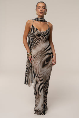 Brown Zebra Print Infinite Journey Maxi Dress | JLUXLABEL US