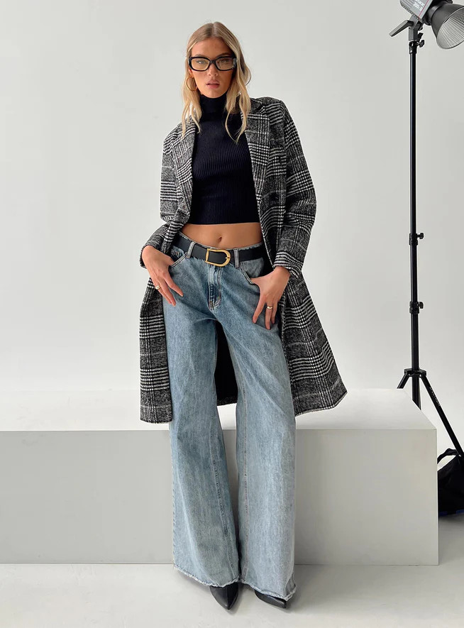 Newman Plaid Longline Coat Black | Princess Polly US