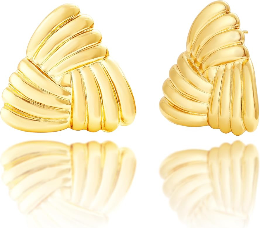 Chunky Gold Studs Earrings for Women- 14K Gold Plated Stainless Steel Heaven Mayhem Earrings Gold... | Amazon (US)