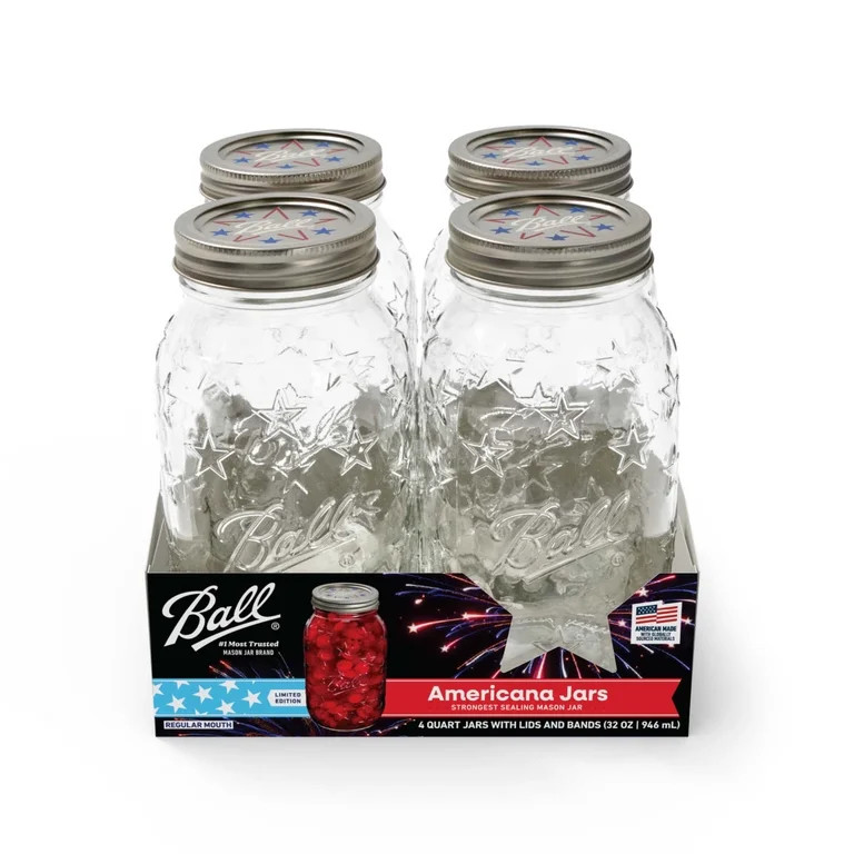 Ball 32 oz Limited Edition Americana Mason Jars, Regular Mouth Quart Canning Jars with Lids and R... | Walmart (US)