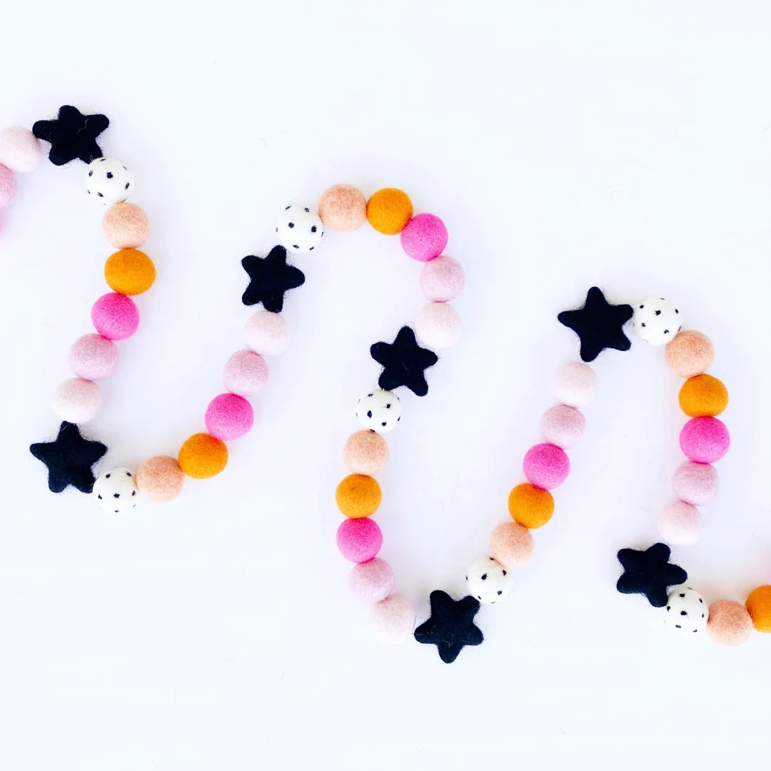 Halloween Felt Ball Garland With Felt Stars Halloween - Etsy | Etsy (US)