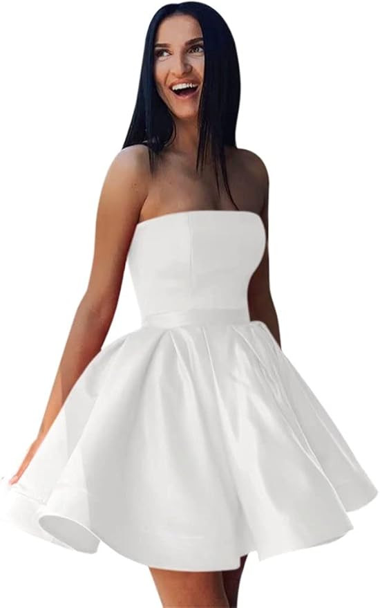 AlfaBridal Junior's Strapless Homecoming Dresses Corset Draped Short Satin Cocktail Gowns Formal ... | Amazon (US)