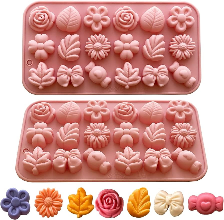 Flower Candy Molds Silicone 2PCS Daisy Flower Chocolate Molds Tulip Flower Mold Bow Tie Leaf Jell... | Amazon (US)