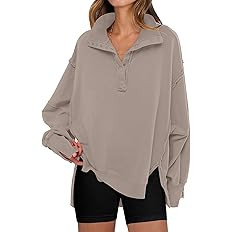 ANRABESS Women's Sweatshirts Oversized Casual Loose Button Up Henley Pullover Top High Low Split ... | Amazon (US)