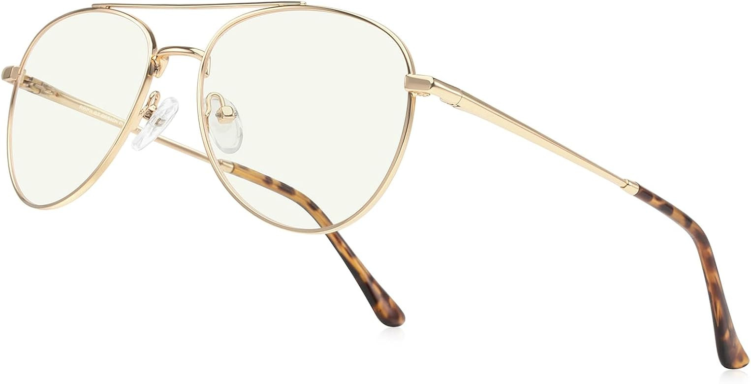 Blue Light Aviator Reading Glasses for men Women Metal Frame Spring Temple Computer Glasses | Amazon (US)