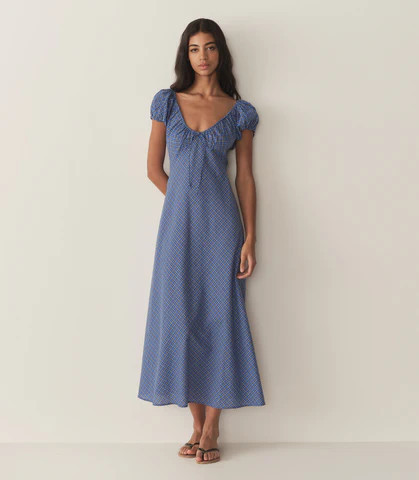 D�?EN Sofia Dress -- Cassis Check - Size - M Cotton Fitted Prairie Vintage-inspired Effortless | DOEN