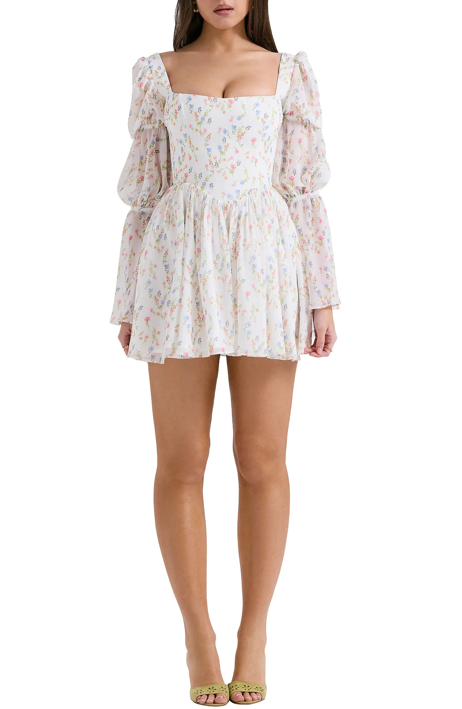 HOUSE OF CB Sancia Floral Print Corset Long Sleeve Minidress | Nordstrom | Nordstrom