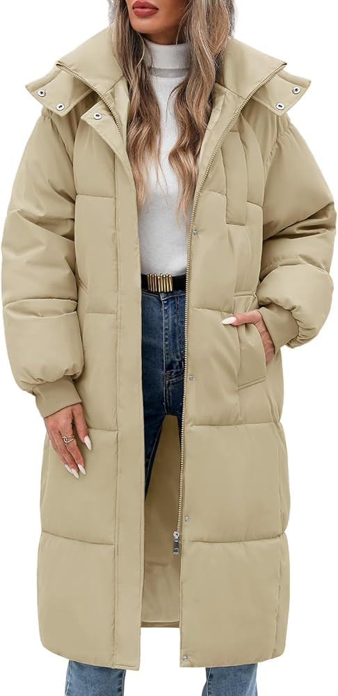 Women's Winter Jacket Long Puffer Coat Hooded Warm Parka Down Jackets Coats Zip Up Outerwear with... | Amazon (US)