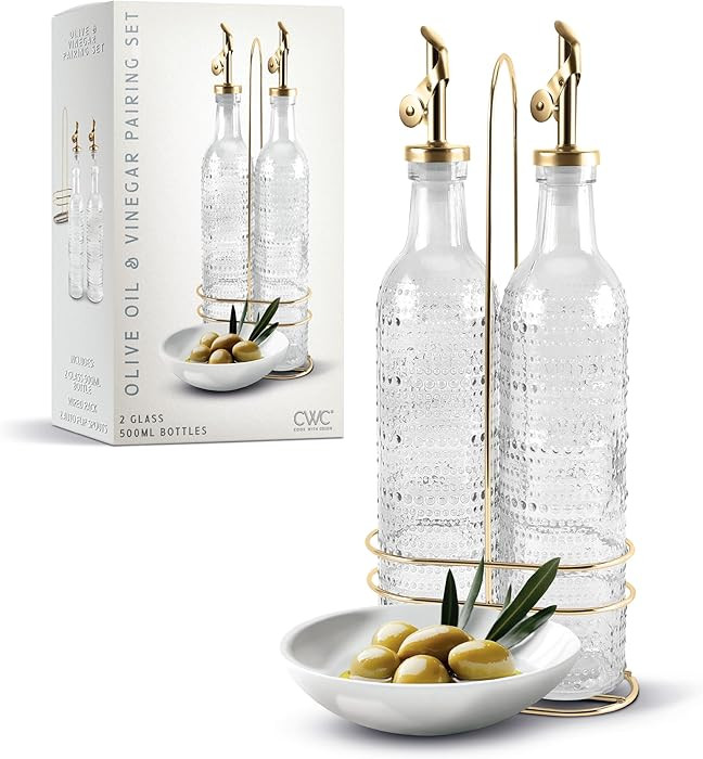 COOK WITH COLOR Glass Olive Oil Bottle Dispenser - 2 Pack- 17oz Oil and Vinegar Cruet - Olive Oil... | Amazon (US)