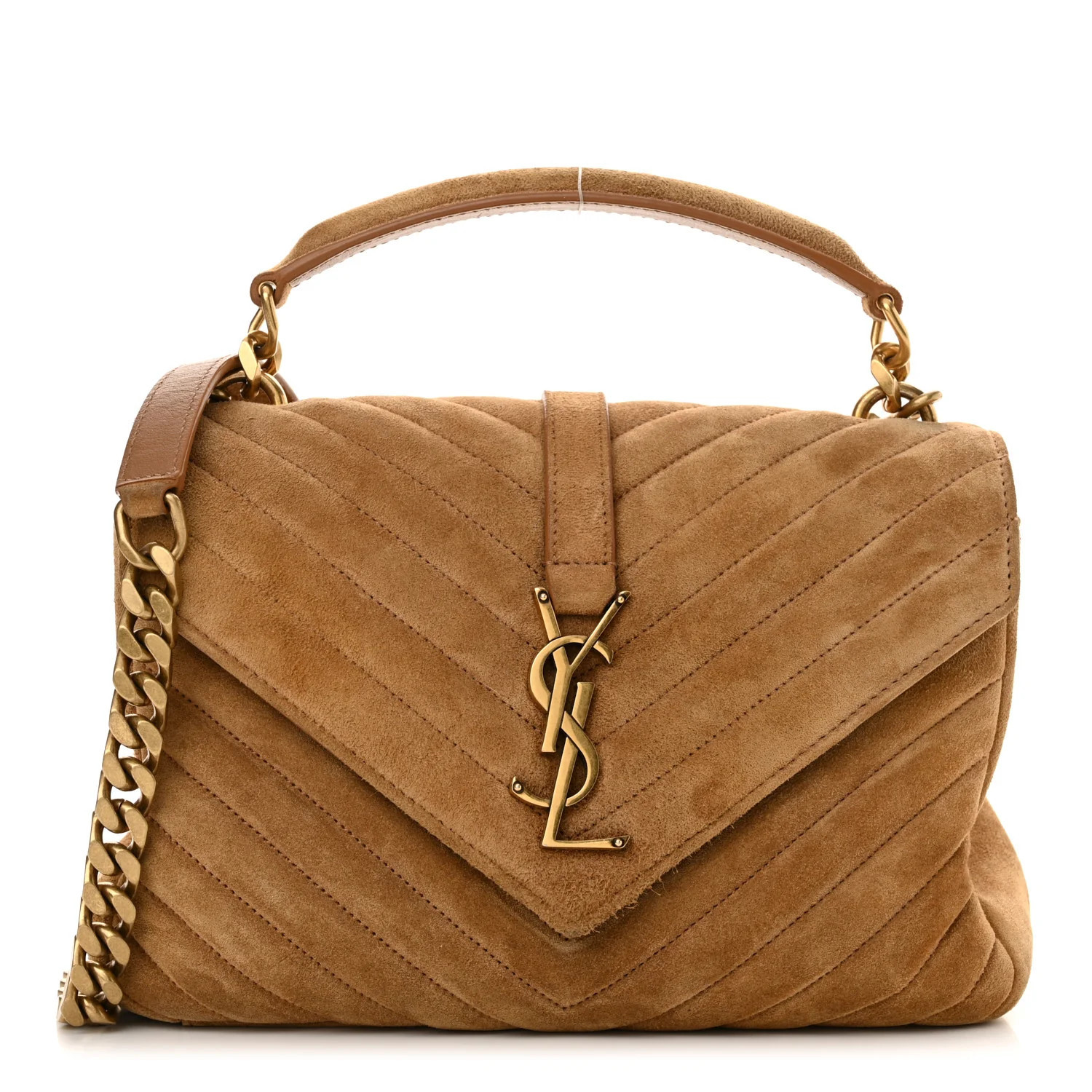 Saint Laurent Suede Matelasse Chevron Monogram Medium College Bag Cinnamon 1722246 | FASHIONPHILE (US)