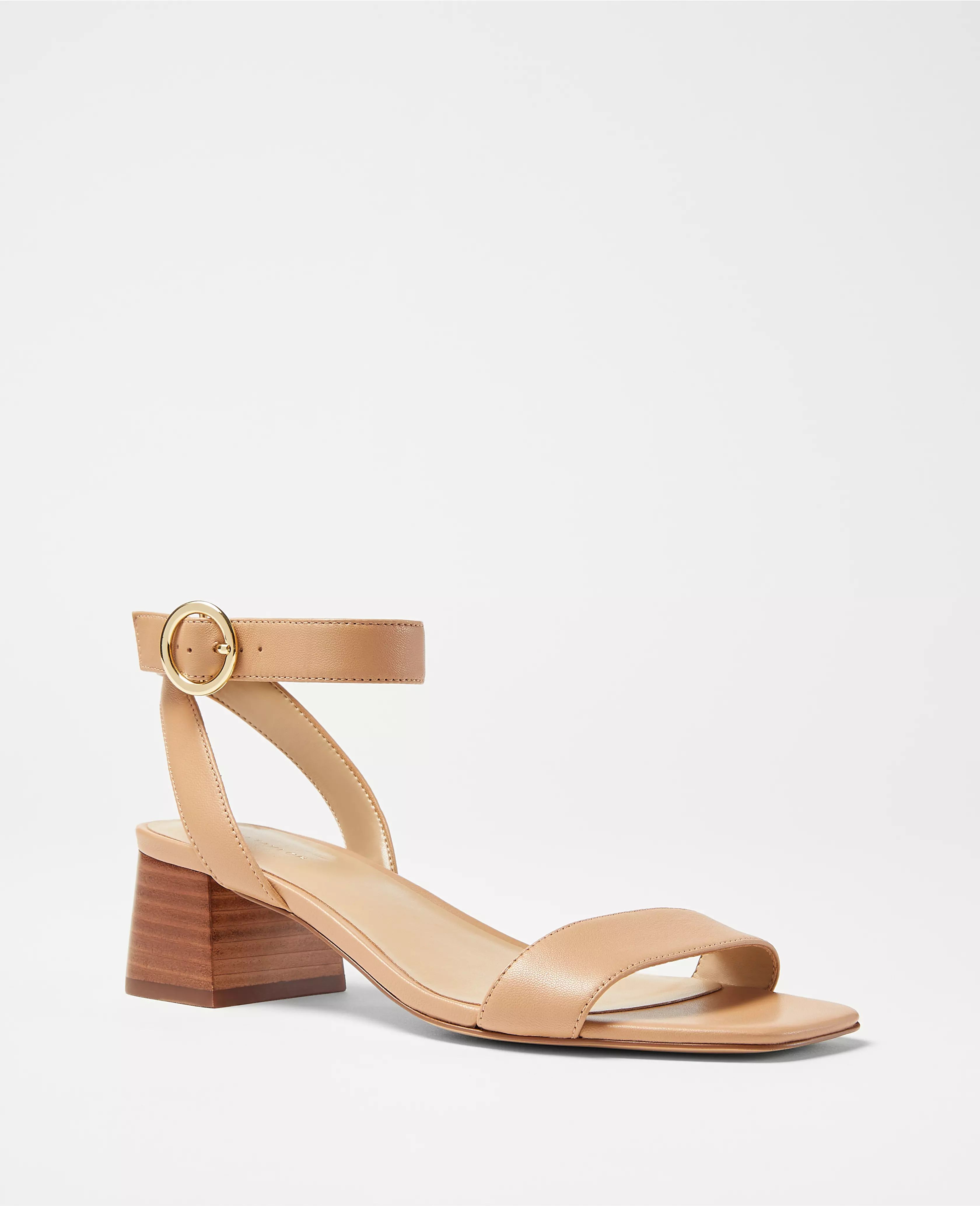 Leather Mid Block Heel Sandals | Ann Taylor (US)