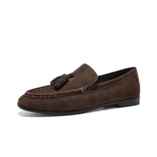 BEAU TODAY Suede Tassel Loafers for Women, Slip On Flats Shoes Women Comfortable, Lightweight Ladies Loafers Shoes Dress Casual Business Driving Moccasins for Work Coffee US 9.5 | Amazon (US)