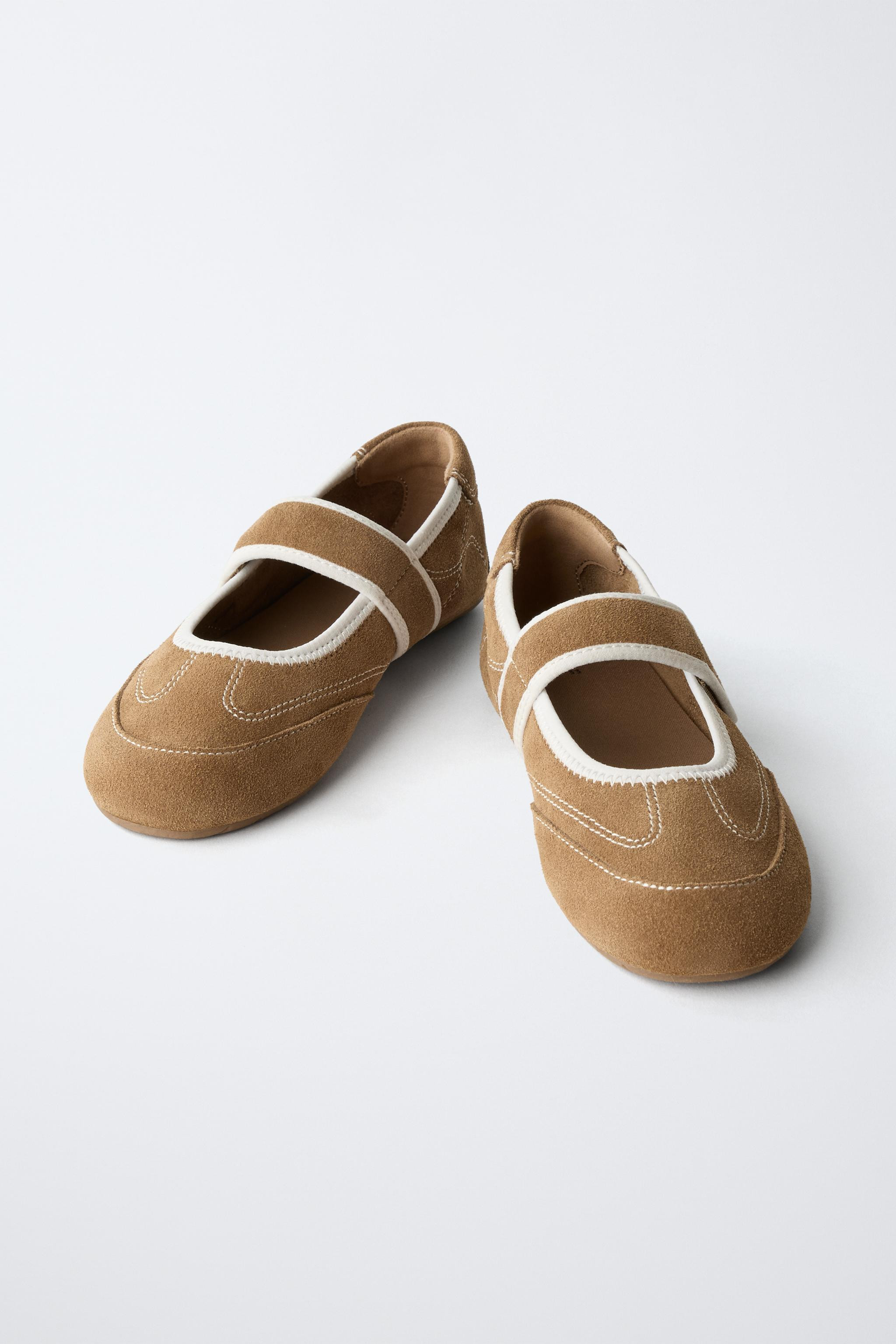 SPLIT LEATHER SPORTY BALLET FLATS | Zara US