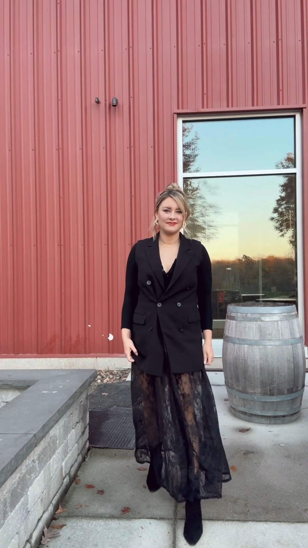 Fun way to style a lace maxi skirt! I wear this long blazer vest allll time! Such a good staple to have in your closet  