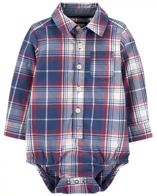 OshKosh B'gosh® Plaid Button Front Woven Bodysuit in Blue | buybuy BABY | buybuy BABY