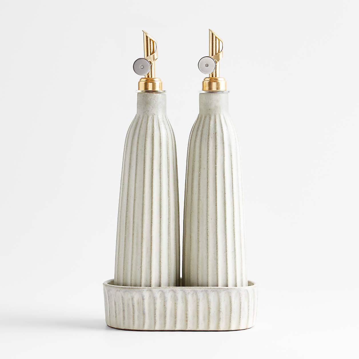 Carmel Ceramic Cruet Set with Tray by Gaby Dalkin | Crate & Barrel | Crate & Barrel