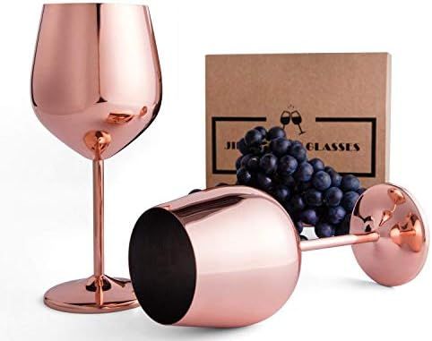 Stainless Steel Stemmed Wine Glasses - 18 oz Shatter Proof Copper Coated Unbreakable Wine Goblets (S | Amazon (US)