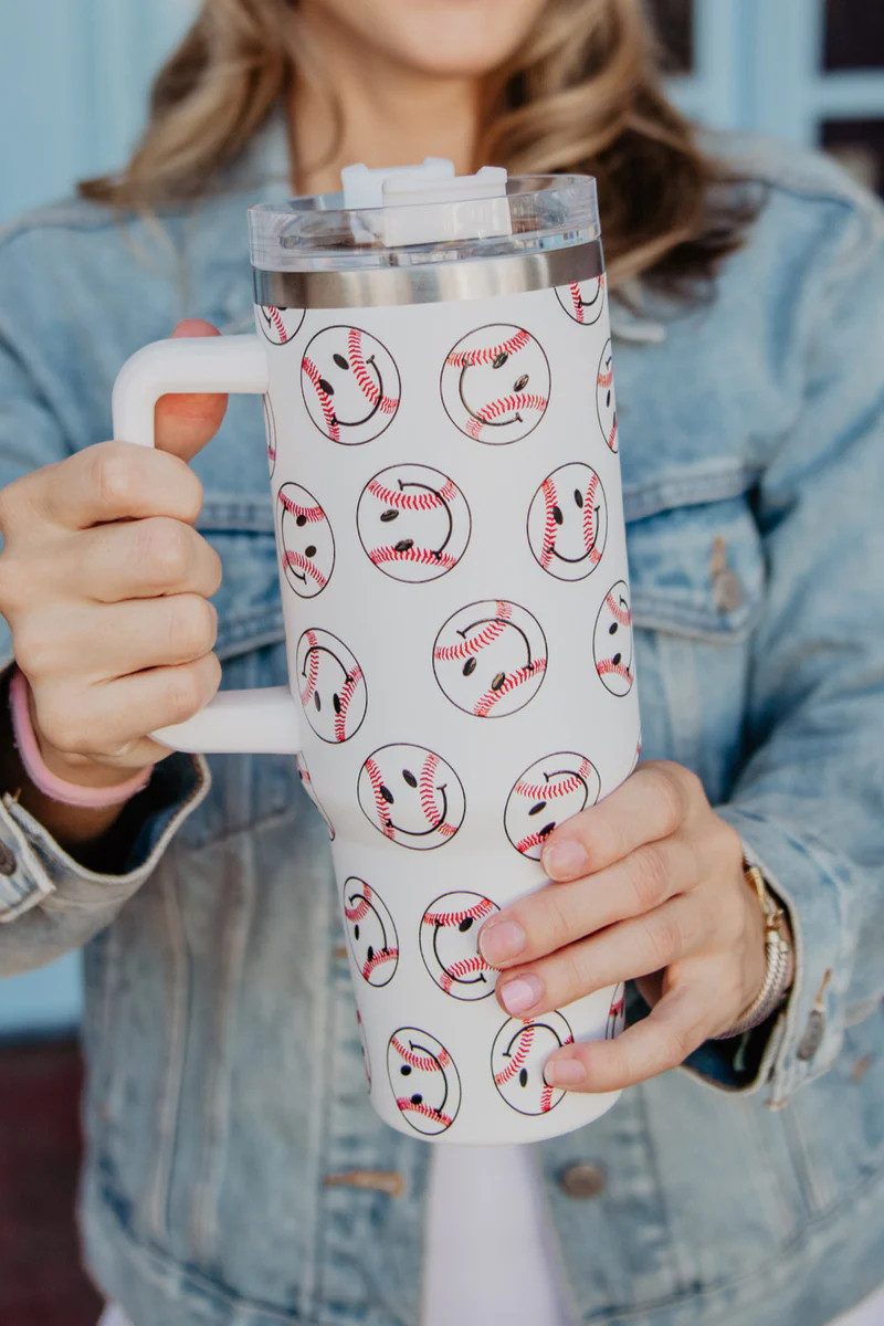 Baseball Happy Faces Tumbler Cup w/ Handle | Katydid