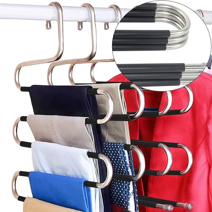 DOIOWN Pants Hangers 5 Pieces Non Slip Space Saving Hangers Stainless Steel Clothes Hangers Close... | Amazon (US)