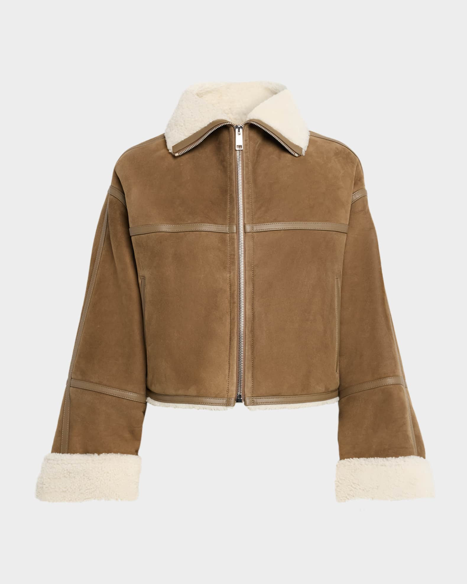 Yves Salomon Suede Merino Lambskin Cropped Jacket | Neiman Marcus