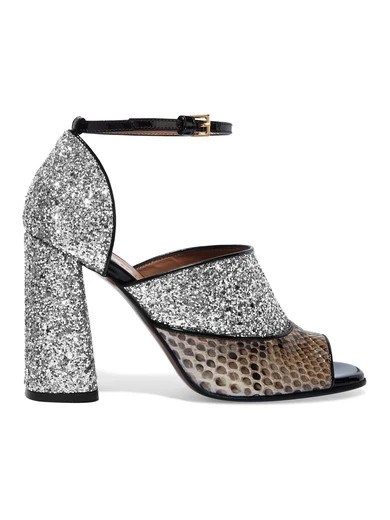 Glittered leather and python sandals | NET-A-PORTER (US)