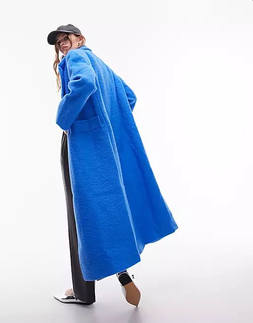 Topshop extreme shoulder brushed overcoat in blue | ASOS (Global)