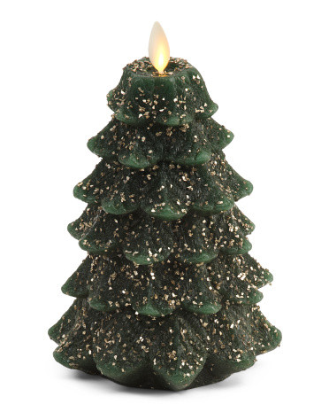 6.5in Chalky Finish Moving Flame Christmas Tree Candle | TJ Maxx