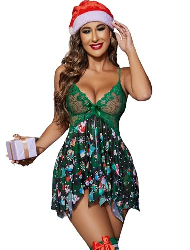 Avidlove Christmas Babydoll Lingerie Sexy Santa nightgown Lace Chemise | Amazon (US)