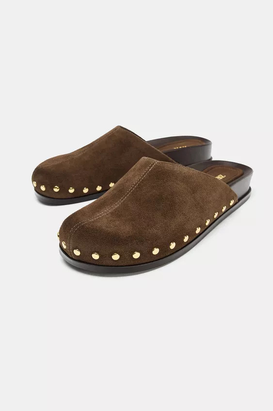 STUDDED LEATHER CLOGS | Zara US