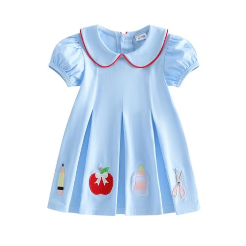 Rourufy Little Girls Back to School Dress Summer Doll Collar Pencil Dresses Toddler Kids First Day of Preschool Clothes (D Back to School Blue, 4-5 Years) | Amazon (US)